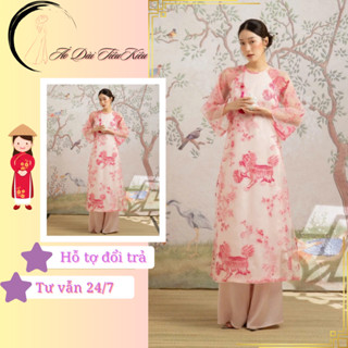 Áo Dài Cách Tân Nữ Kỳ Lân Lụa Tơ Thêu Hoa Nổi Cao Cấp Tiểu Kiều Áo Thiết Kế Cổ Tròn 4 Tà Duyên Dáng