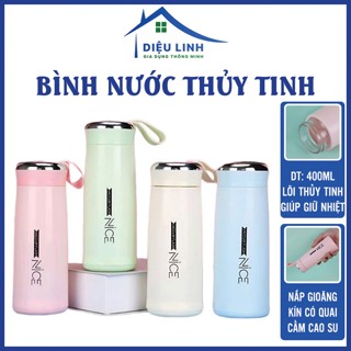  Bình Nước Họa Tiết Nice Dung Tích 400ML Vỏ Nhựa Lõi Thủy Tinh Cách Nhiệt Có Móc Treo Dieulinhshop 