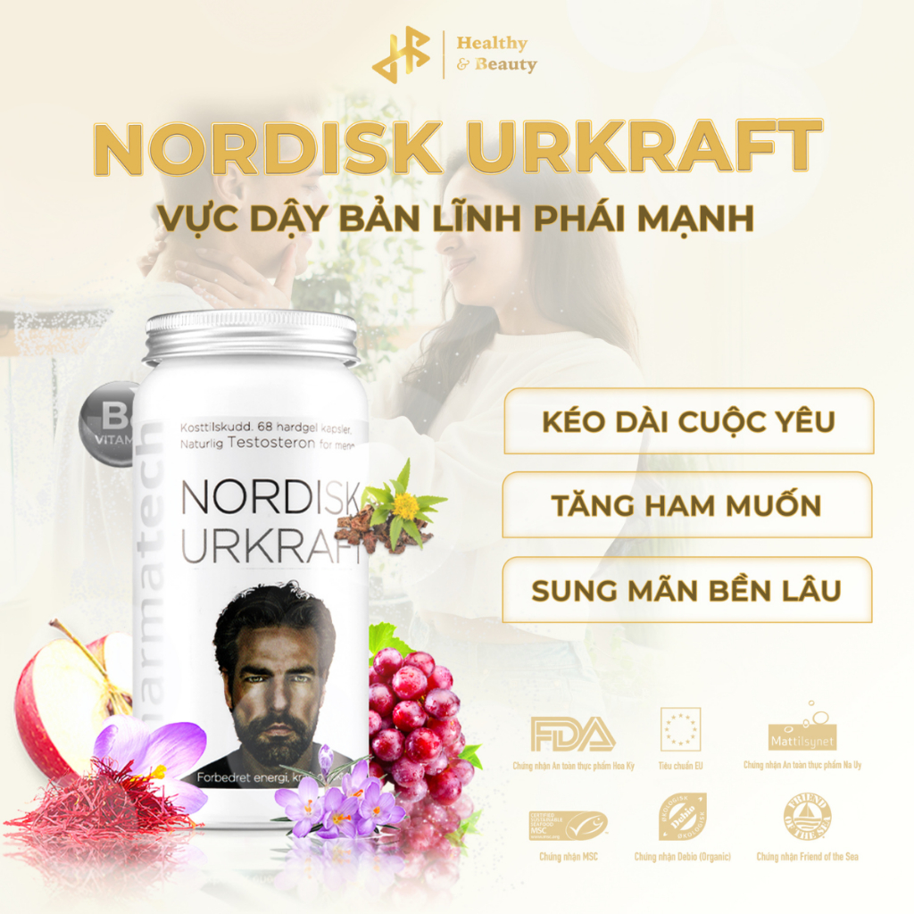 Viên uống hỗ trợ sinh lý nam Pharmatech Nordisk Urkraft bổ sung kẽm cho cơ thể lọ 68 viên