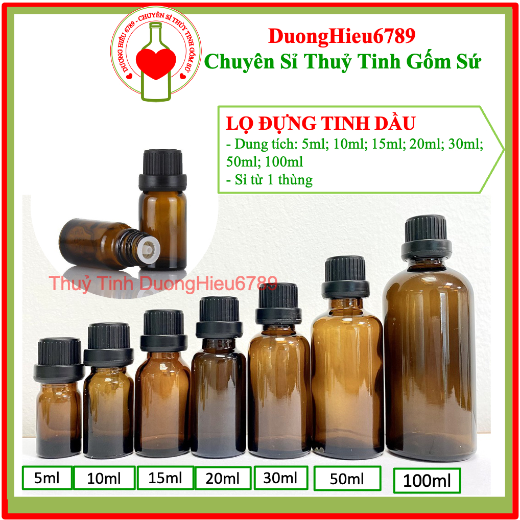 Lọ Đựng Tinh Dầu Thủy Tinh Nắp Đen Nhỏ Giọt 10ml, 20ml, 30ml, 50ml và 100ml- Duonghieu67898