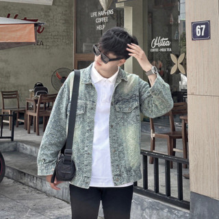 Áo Khoác Bò Jean Dập Vân Nổi Màu Bụi Form Rộng Boy phố