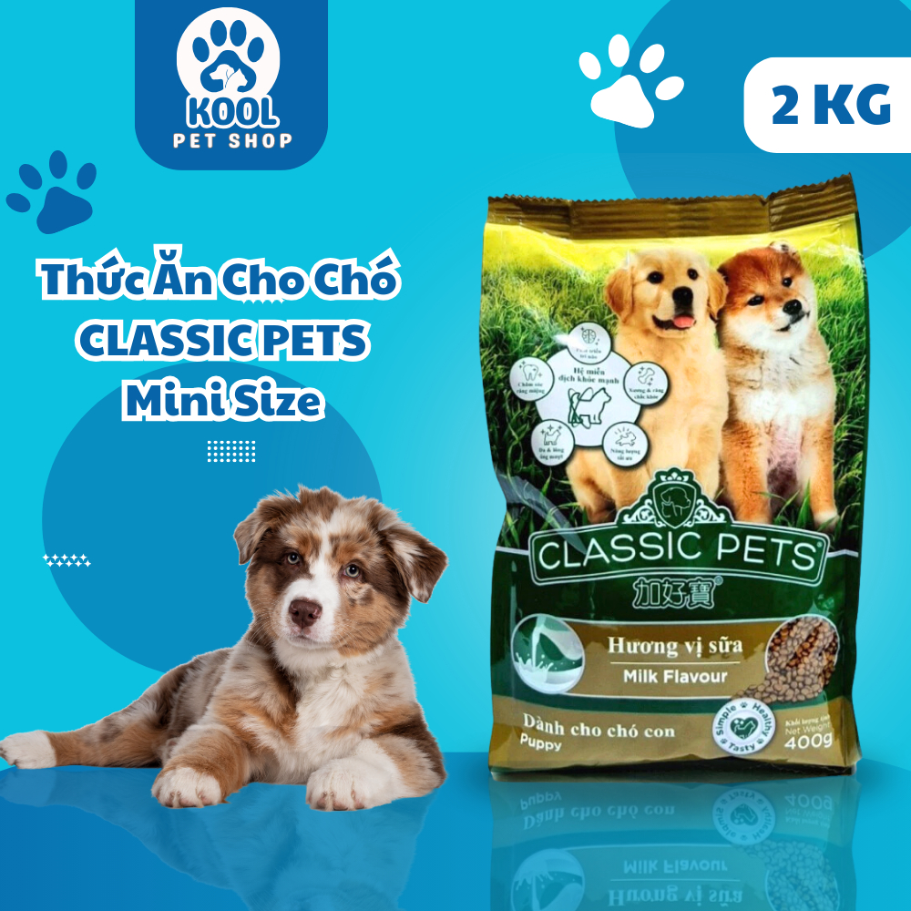 Thức Ăn Dành Cho Chó Con Classic Pet Puppy Túi 2kg, Hạt Cho Chó Con Vị Sữa Kool Pet Shop