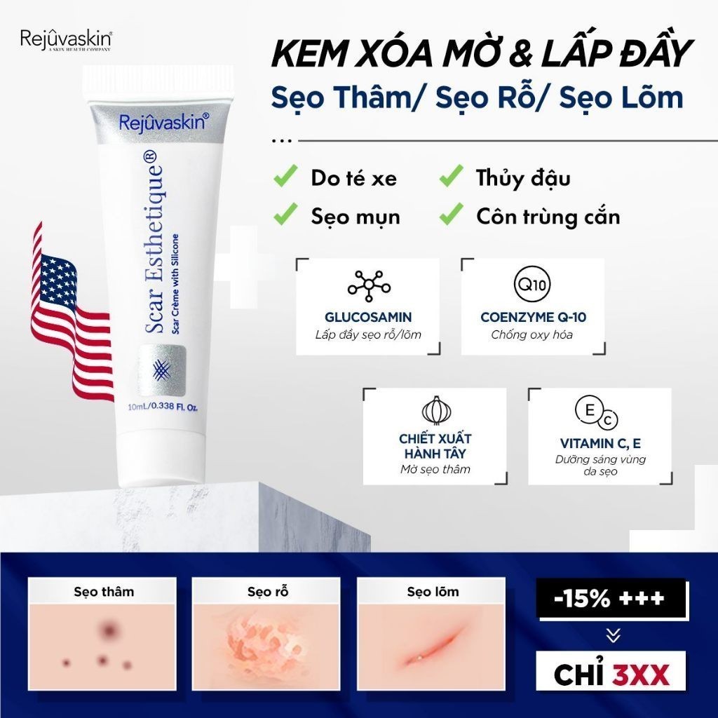 Kem Scar Esthetique bôi mờ Sẹo Thâm, Sẹo Rỗ, Sẹo Lõm  của Rejuvaskin Mỹ