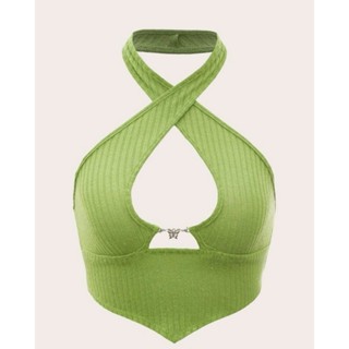 ( NÊN MUA LÙI 1 SIZE SO VỚI THƯỜNG MẶC - ORDER SHEIN ) POXY TOP - Áo croptop hai dây đan chéo cổ cắt xẻ cá tính Y2K
