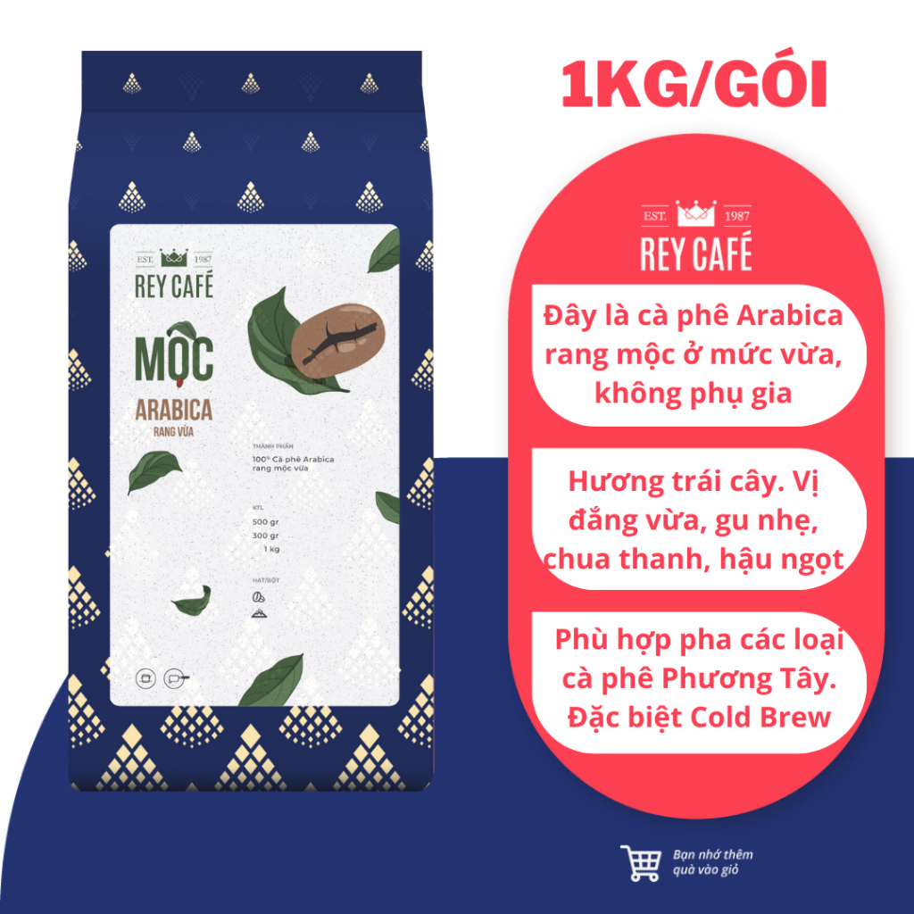 1kg Cà phê Mộc Arabica Rang Vừa Medium Roast - Cầu Đất - Phin Espresso Cold Brew - Coffee - Rey Cafe