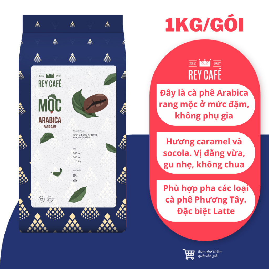 1kg Cà phê Mộc Arabica Rang Đậm (Dark Roast) - Cầu Đất - Coffee Phin Espresso Cold Brew - Rey Cafe