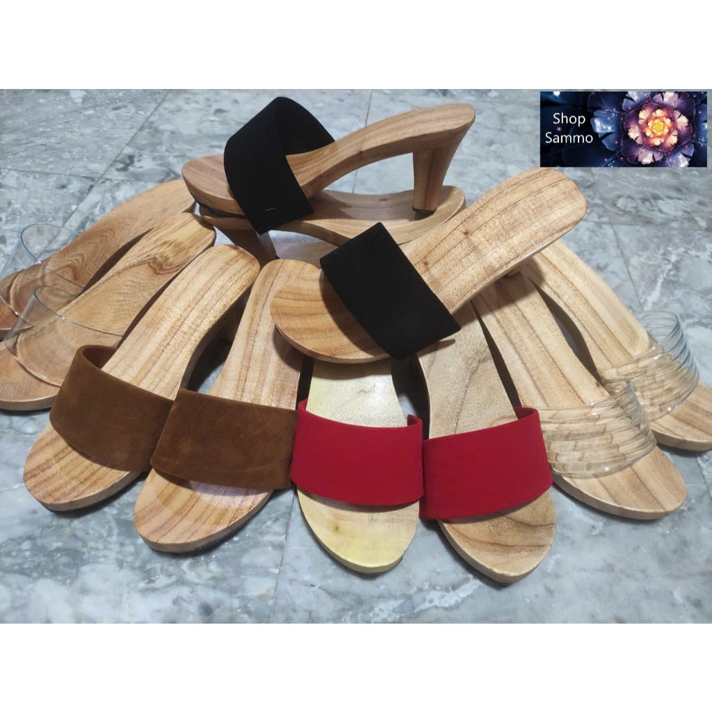 Guốc Gỗ Guốc Mộc Cao 7 Phân Đế Vuông ( đế cao su 2 lớp )
