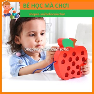 Đồ Chơi xâu hạt luồn dây - Sâu ăn táo - Gỗ to đẹp an toàn cho bé luyện tay