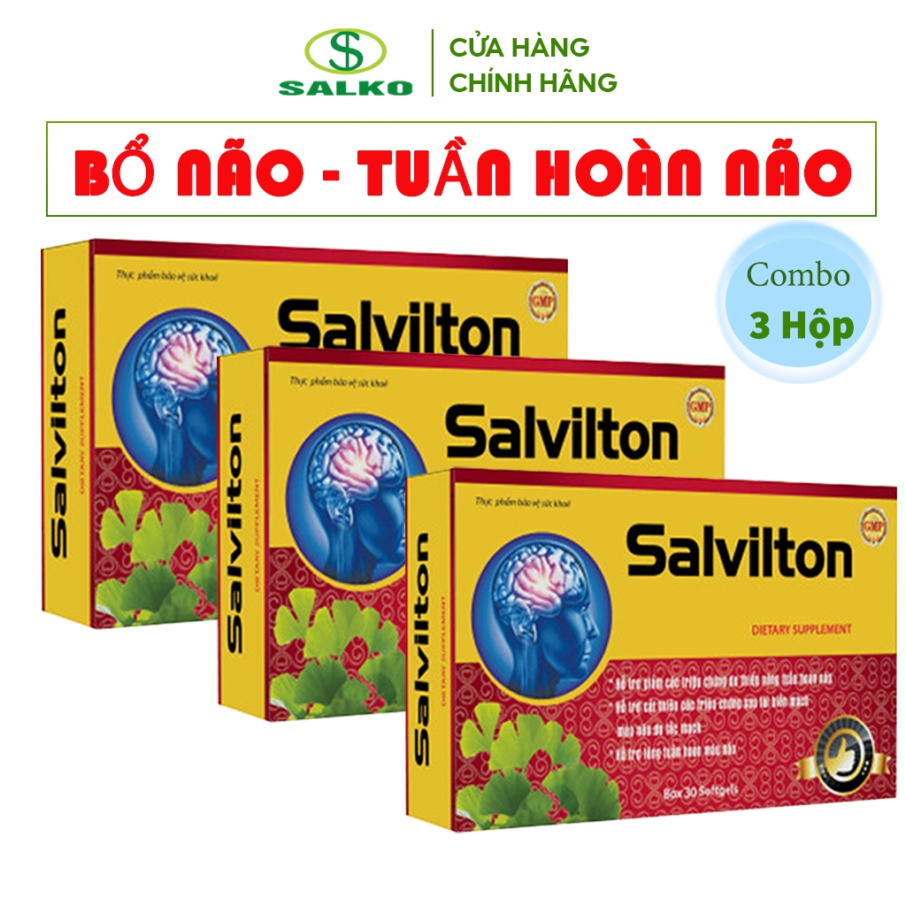 Tuần hoàn não SALVILTON chính hãng SALKO, viên uống giúp bổ não, tuần hoàn não, ngừa thiếu máu não, mất ngủ, Hộp 30 viên