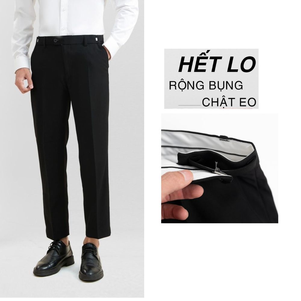 Quần âu nam cạp cao sidetab tăng cạp điều chỉnh 6-8cm, ống baggy co dãn nhẹ thoáng mát không bai xù A06