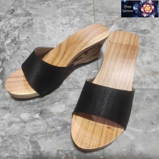 Guốc Gỗ Guốc Mộc Cao 7 Phân Đế Xuồng Quai Lụa Bảng Lớn ( đế cao su 2 lớp )