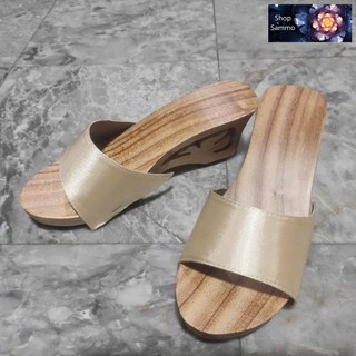 Guốc Gỗ Guốc Mộc Cao 7 Phân Đế Xuồng Quai Lụa Bảng Lớn ( đế cao su 2 lớp )