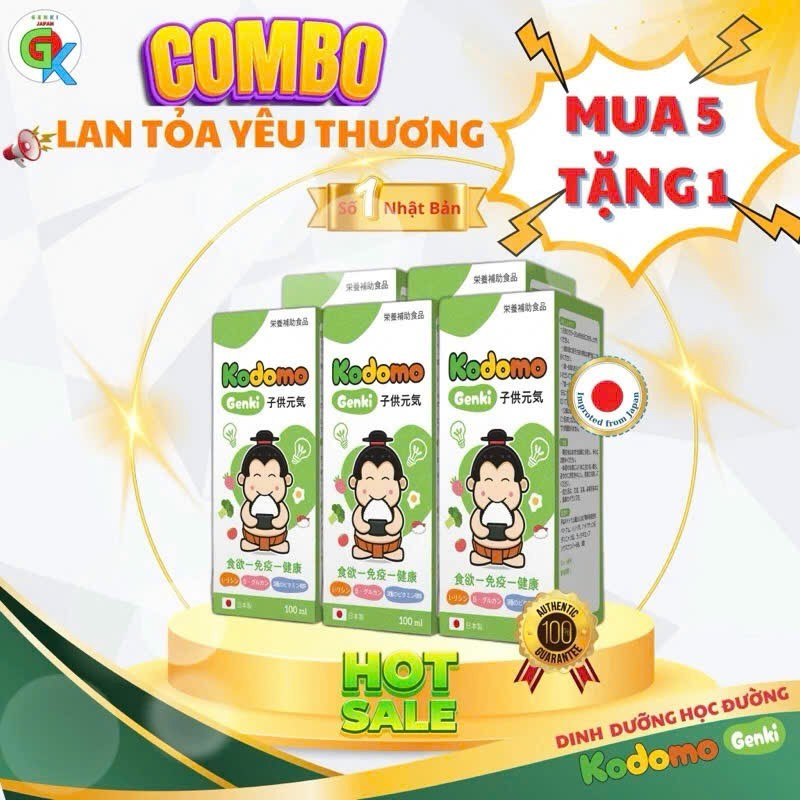 Combo 5 Kodomo Genki Nhật Bản-Dinh dưỡng học đường Nhật Bản chai 100ml
