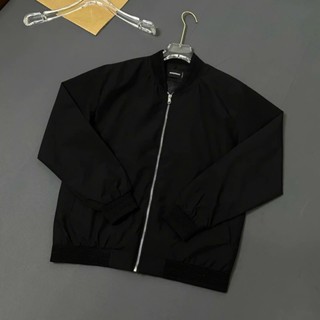 Áo khoác gió bomber DSQ nam nữ thân trơn phối thêu chữ ICON viền trắng sau lưng bo ống sọc gân, 2 lớp ICON THÊU