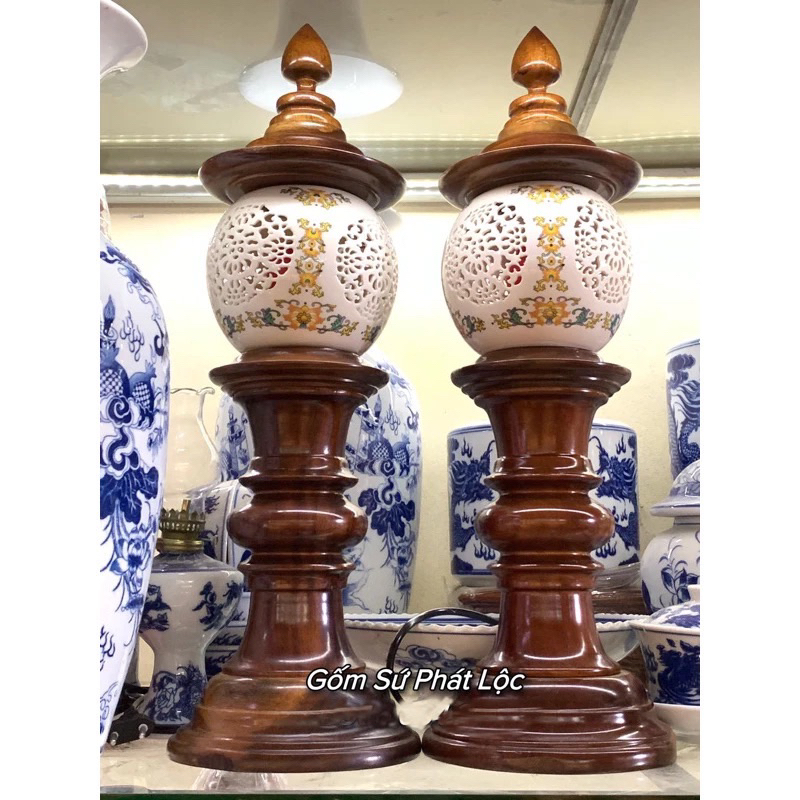 Đèn Thờ Gỗ Bóng Sứ Cao Cấp