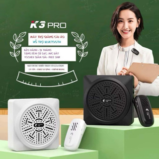 Máy trợ giảng không dây cài cổ áo K3 pro chất lượng âm thanh thật giọng, loa 30w, mic cài cổ áo nhỏ gọn