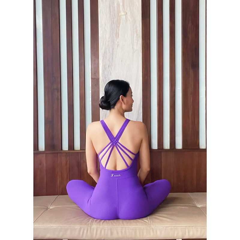 Jumpsuit liền quần thun gân Yoga gym thời trang màu Tím Hoa cà