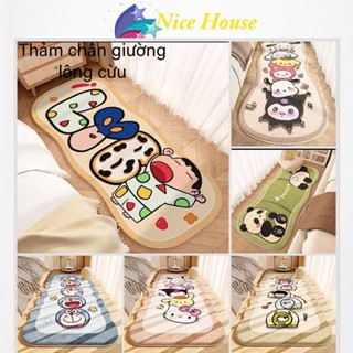 Thảm Chân Giường Lông Cừu in 5D Đế Dệt cao cấp, Thảm lâu chân lông cừu Trang Trí Phòng Ngủ Mẫu mới nhất _ Nice House