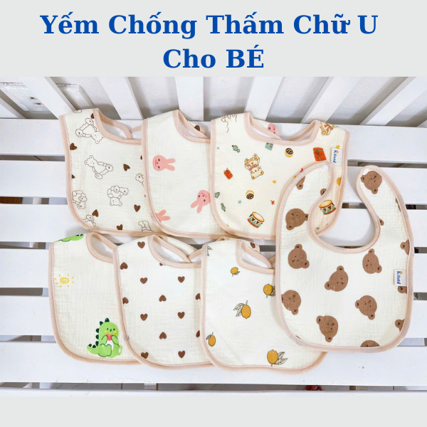 Set 3 Yếm xô chữ U cho bé Kiluta chống thấm cao cấp, yếm ăn dặm cho bé vải xô muslin