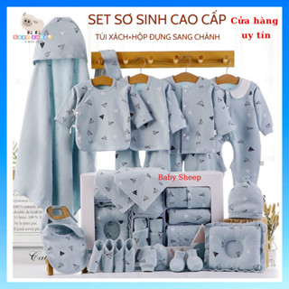 (HÀNG CAO CẤP) Set đồ sơ sinh quà tặng cho bé 22 chi tiết coton có hộp sang chảnh