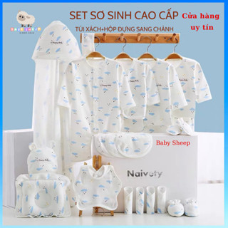 Set quà tặng sơ sinh 23 chi tiết họa tiết mây có túi xách hộp đựng quà sang chảnh (clip thật, ảnh thật)