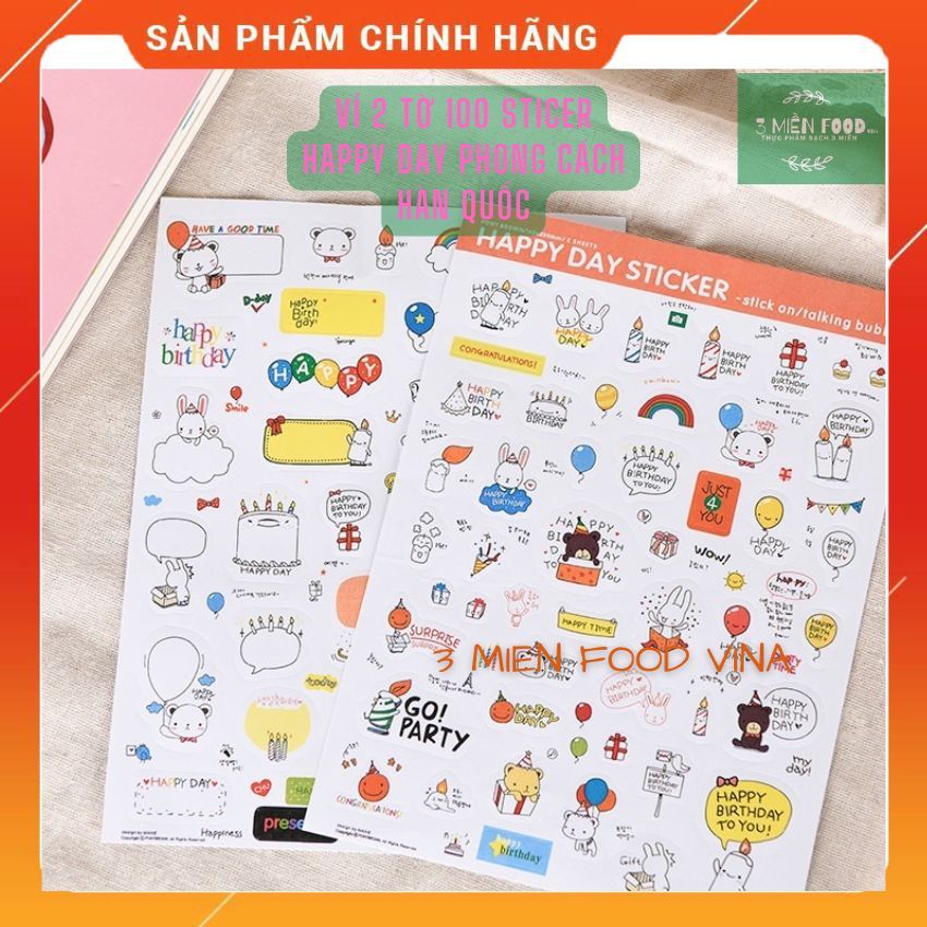 Vỉ 02 Tờ 86 Sticker Hàn Quốc Happy Day,Sticker dán nhiều hình,sticker dán trang trí Siêu Đáng Yêu-3 