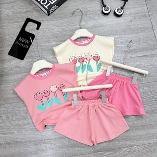 Bộ cotton 4c hoa ngực cho bé gái