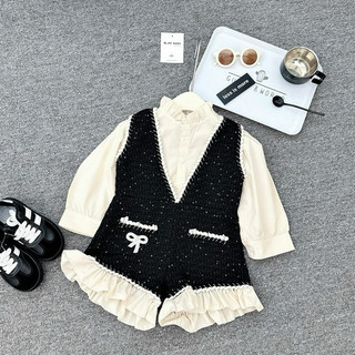 Set áo somi tay bồng kèm jum dạ chạy viền sọc gấu bèo