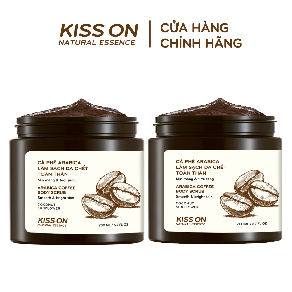 Combo 2  hũ Cà Phê Arabica làm sạch da chết toàn thân, tẩy tế bào chết cà phê KISS ON 200ml