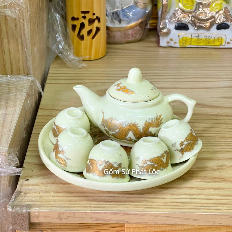 Bộ Ấm Chén Mini Cúng Vàng Ngà