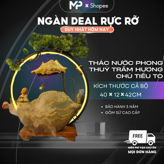  thác Nước Phong Thuỷ Trầm Hương chú tiểu to  Đài Phun Nước Tiểu Cảnh Có Đèn Led Cao Cấp Decor Nhà Cửa Làm Quà Tặng 