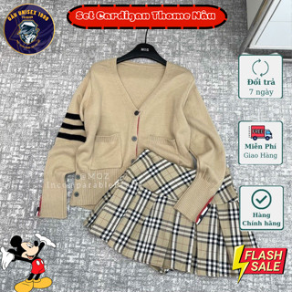 Set Cardigan Nữ Thome Nâu Mix Váy BBR 💙 Chất Liệu Mềm Mịn, Ấm Áp Mùa Đông