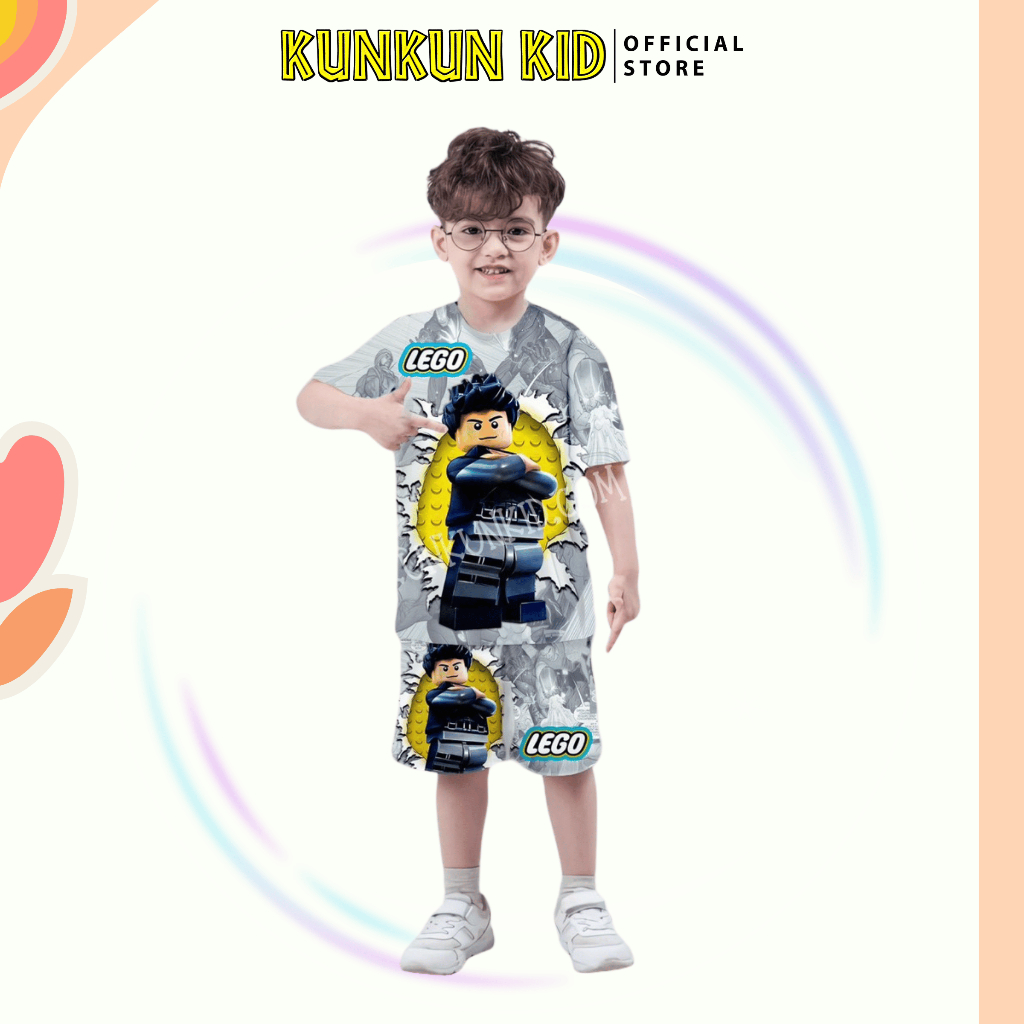 [10-60kg] Đồ bộ bé trai in 3D hình Lego TP1073 co giãn 4 chiều, thun lạnh - KunKun Kids