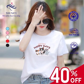 Áo thun nữ HAPPY DAY ba chú mèo dễ thương với chất liệu 100% cotton thoải mái tự tin tỏa sáng