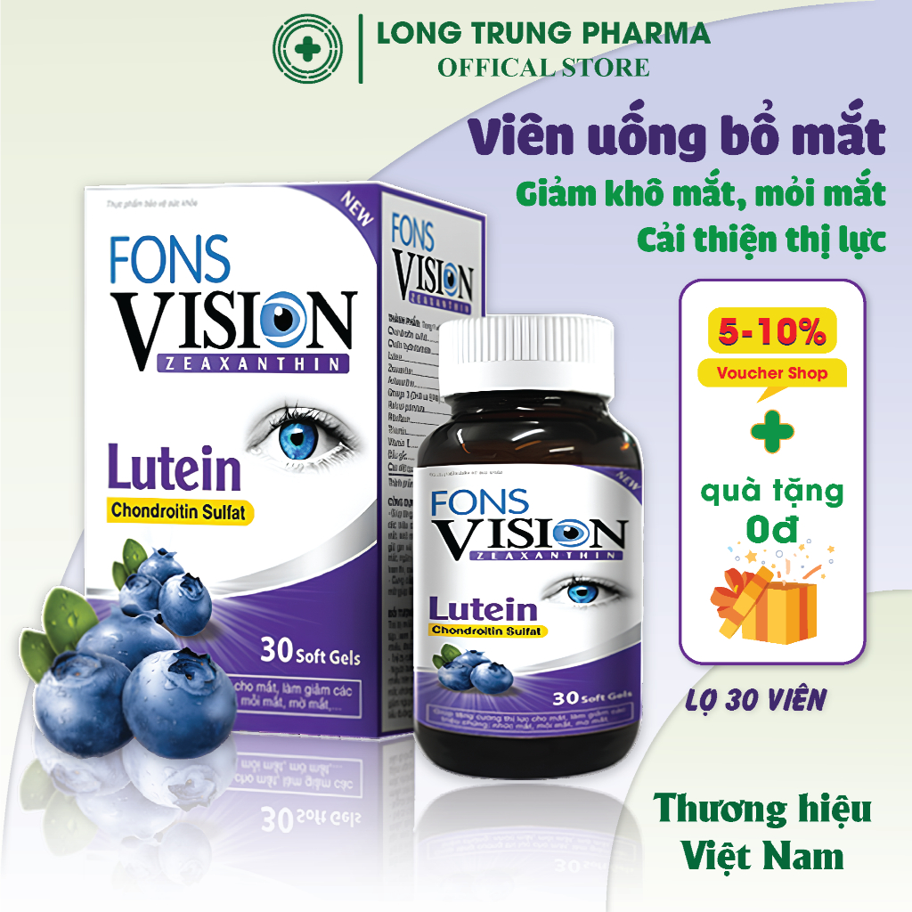 Bổ mắt Fons Vision, giúp sáng mắt, giảm khô mắt, nhức mỏi mắt, hạn chế thoái hóa điểm vàng (Hộp 30 viên)