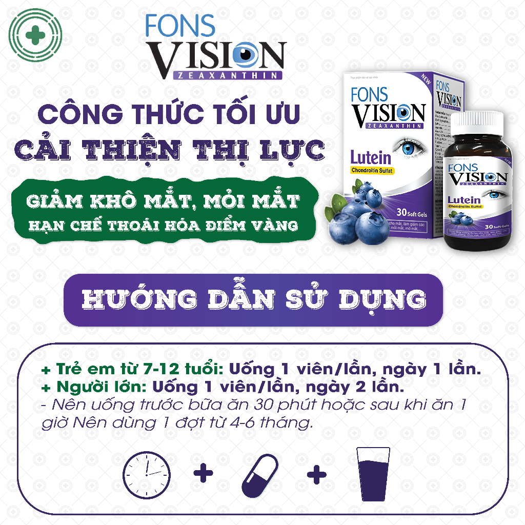 Bổ mắt Fons Vision, giúp sáng mắt, giảm khô mắt, nhức mỏi mắt, hạn chế thoái hóa điểm vàng (Hộp 30 viên)