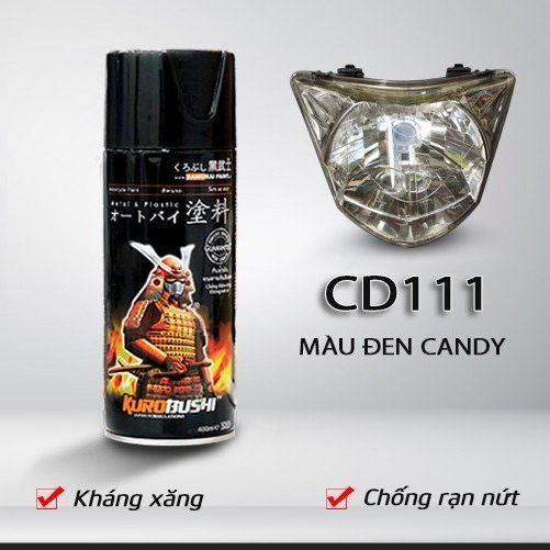 Sơn xịt Samurai [Chính Hãng ] Đen Candy CD111* (màu khói sơn chóa đèn). 400ml