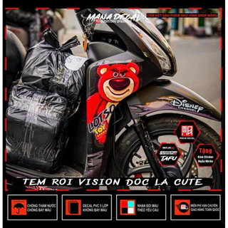 Decal dán xe Tem rời xe vision mẫu gấu dâu  siêu chất