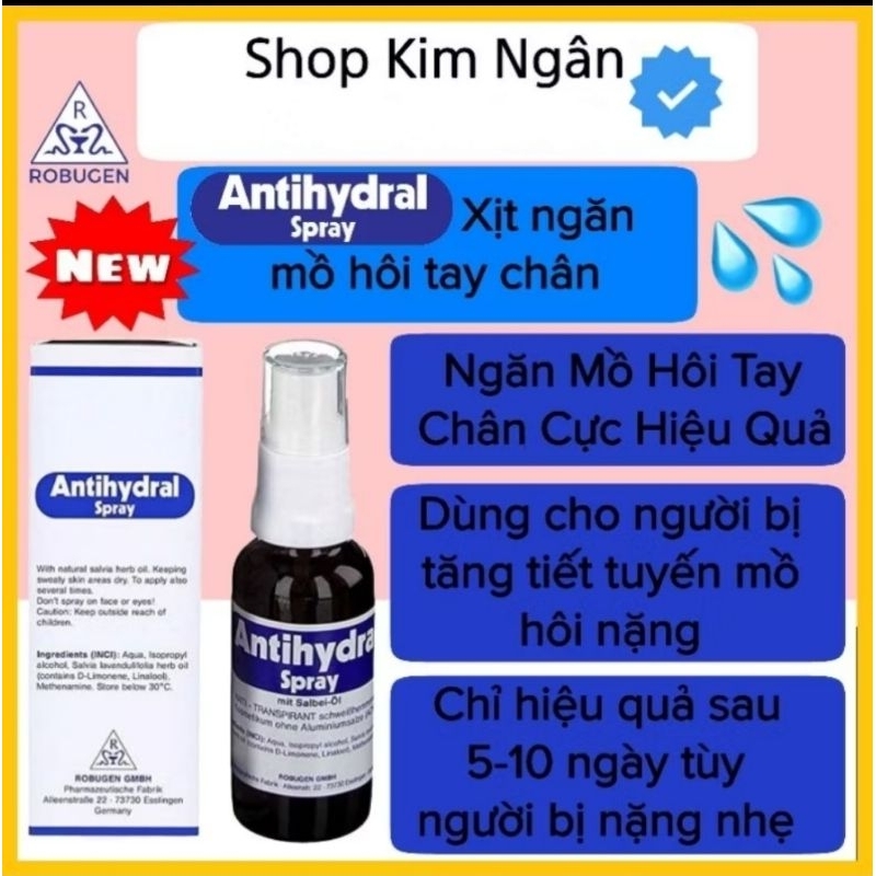 Antihydral Xịt Ngăn Mồ Hôi Tay Chân (Bill Đức Chính Hãng)