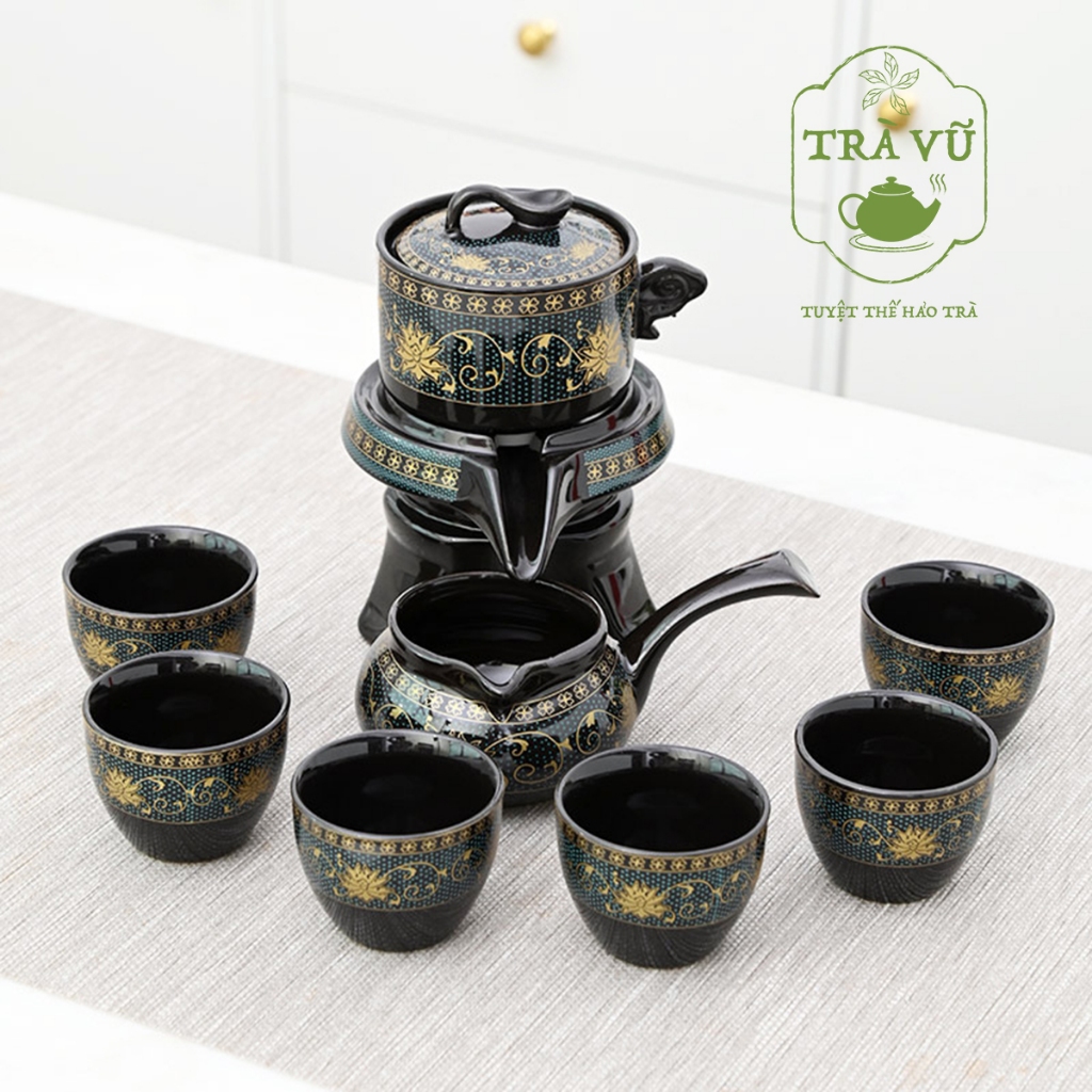 Bộ Ấm Chén Pha Trà Cối Xay - Xanh Đen (bao gồm 1 ấm trà, 6 chén trà và 1 bộ cối xay).