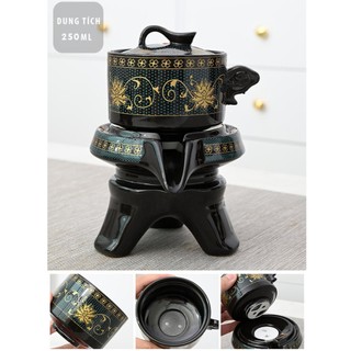Bộ Ấm Chén Pha Trà Cối Xay - Xanh Đen (bao gồm 1 ấm trà, 6 chén trà và 1 bộ cối xay).