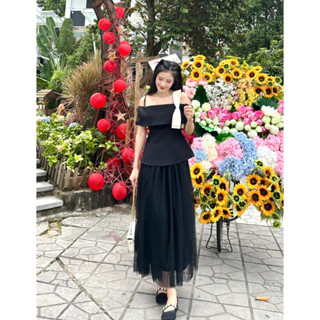 Áo trễ vai thiết kế “ Maddy “ chất liệu chéo silk co dãn đính nơ rời sang chảnh tiểu thư by EM Design