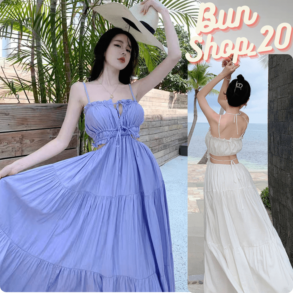 Đầm maxi đi biển Váy hở lưng (Có Bigsize) Thiết kể xẻ ngực Có Sẵn Mút, Chất đũi tơ QC đi biển dạo phố chụp hình sống ảo | BigBuy360 - bigbuy360.vn