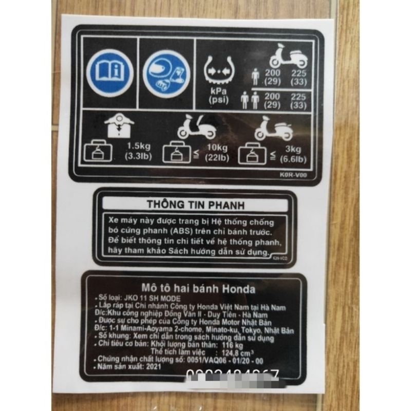 tem thông số sh mode 2021