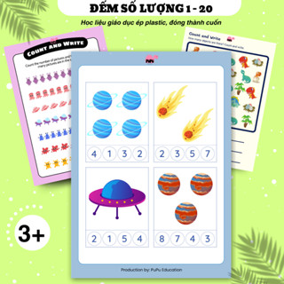 TOÁN ĐẾM SỐ LƯỢNG TỪ 1 ĐẾN 20 -  30 trang Học liệu giáo dục Montessori giúp trẻ từ 3 - 5 tuổi làm quen với Toán