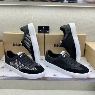 Giày thể thao sneaker nam nữ CD da Pu phối vải canvas dệt vân chữ monogram mũi phủ nhung boy phố GS126P