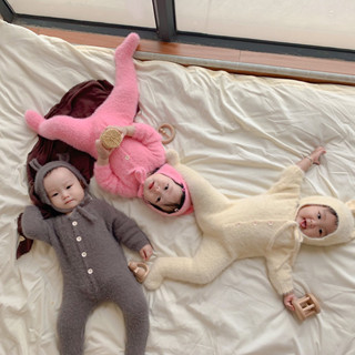 Body kèm mũ tai gấu lông mướt mềm cho bé trai bé gái ấm áp đáng yêu tặng kèm mũ