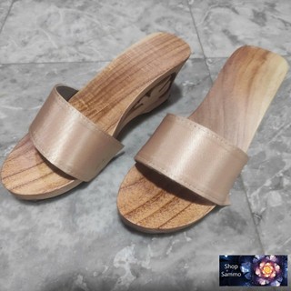 Guốc Gỗ Guốc Mộc Cao 7 Phân Đế Xuồng Quai Lụa ( đế cao su 2 lớp )