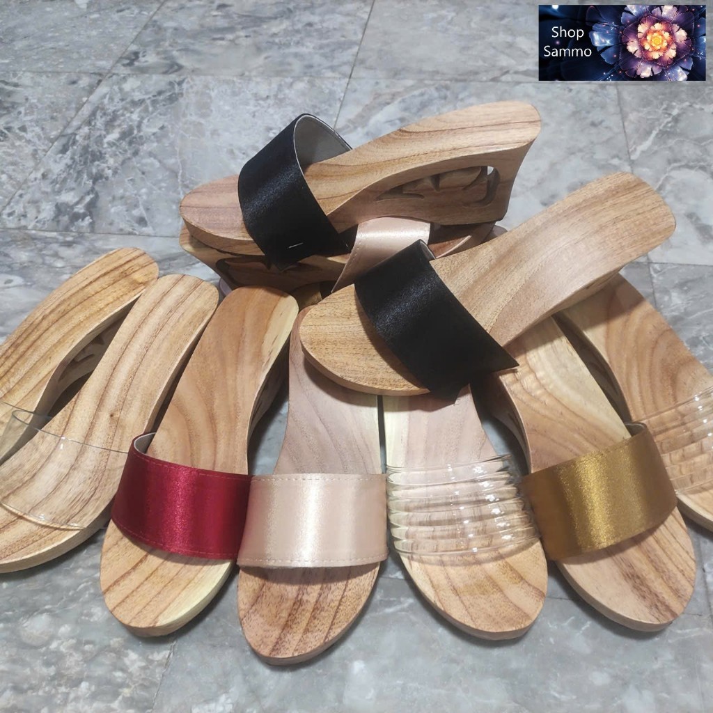 Guốc Gỗ Guốc Mộc Cao 7 Phân Đế Xuồng Quai Lụa ( đế cao su 2 lớp )