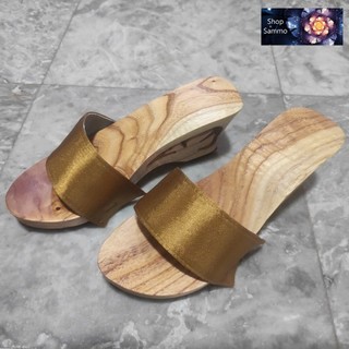 Guốc Gỗ Guốc Mộc Cao 7 Phân Đế Xuồng Quai Lụa ( đế cao su 2 lớp )